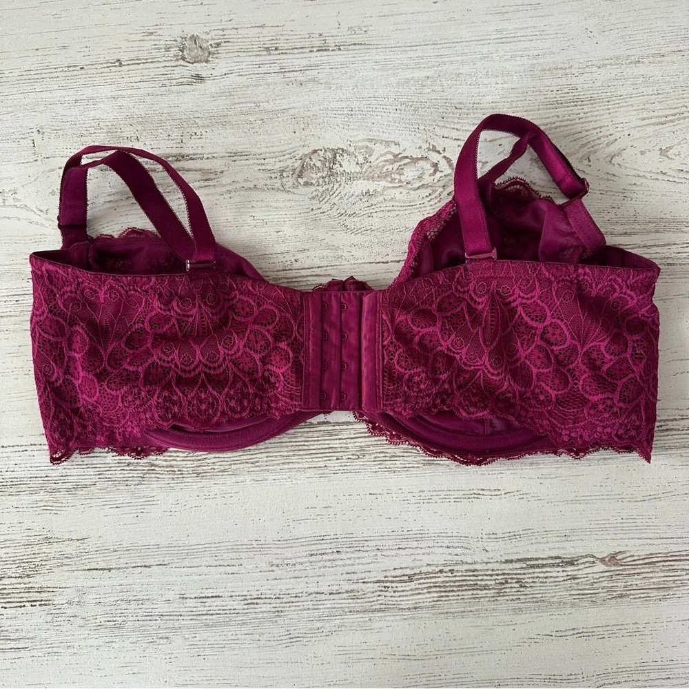 TORRID CURVE Unlined Balconette Lace Underwire Bra 44DD Burgundy Wine